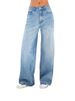 Women's Loose Fit Wide Leg Jeans - Comfortable Cotton Denim Pants With Distressed Details, Classic Blue, Sizes S-XXL_mkmklike.com