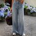 Women's Front Rhinestone Loose Wide Leg Pants Mid Waist Jeans Trousers Street Style Clothing_mkmklike.com