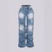 Women's Smoky Pleated Ripped Jeans Trousers Fashionable Denim Pants American Style_mkmklike.com