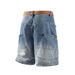Summer New Style Men's Washed Gradient Denim Shorts Retro Loose Straight Leg Cargo Shorts_mkmklike.com