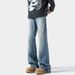 Lightning Pattern Flared Jeans For Men, Trendy Brand New Washed Retro Loose Straight Slim High Street Cool Long Pants_mkmklike.com