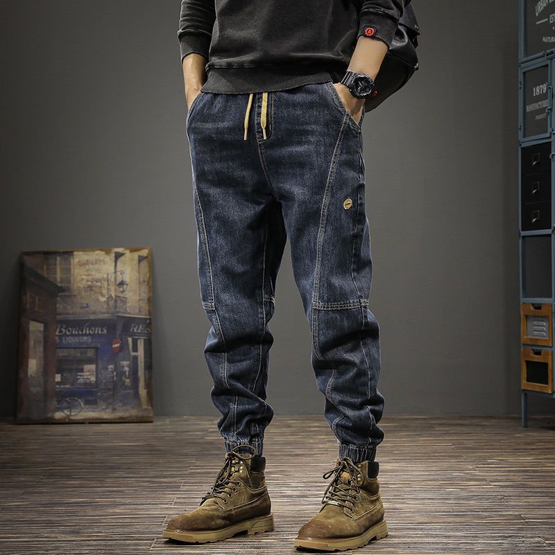 Autumn And Winter Trendy Jeans Men's American Retro Loose Leggings Casual Pants Elastic Waist Versatile Harlan Trousers_mkmklike.com