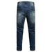 Men's Motorcycle Jeans Ripped Knee Holes Embroidered Denim Pants Mid Waist Straight Leg Long Fit Slight Stretch_mkmklike.com