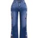 Retro Dark Blue Embroidered Flared Jeans High Waisted Floor Length Women's Pants All Seasons Cross Border Style_mkmklike.com