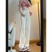 Retro High-Waisted Wide Leg Jeans Loose Straight Floor-Length Pants Hong Kong Style For Petite Women Solid Color England Fashion_mkmklike.com