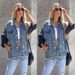Distressed Denim Jacket – Women’s Oversized Plaid Shirt With Raw Hem & Polo Collar (S-XL, Cotton Blend, Streetwear Essential)_mkmklike.com