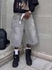 K American Retro Cowboy Shorts Straight Wide Leg Loose Mid-Waist Pants. No Accessories_mkmklike.com