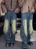 Men's Retro Deconstructed Patchwork Denim Jeans Straight Leg Wide Leg Trousers Heavy Duty Distressed Washed American High Street Style_mkmklike.com