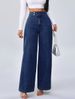 Women's High-Waisted Wide-Leg Jeans Retro Dark Blue Button Design Autumn Winter plus Size Casual Comfortable Fit_mkmklike.com