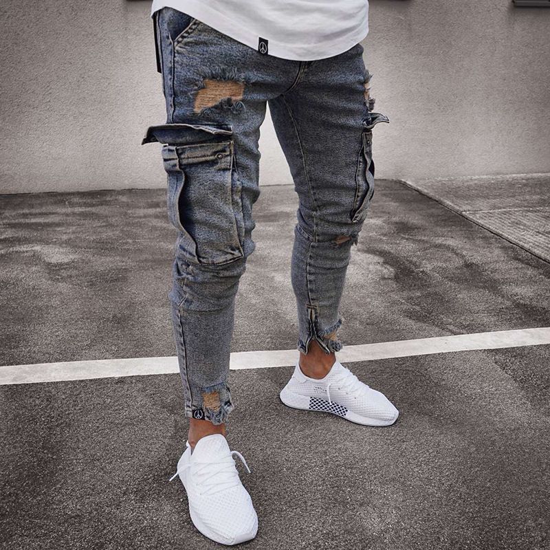 Casual fashion all match men's skinny jeans men's small foot trousers_mkmklike.com