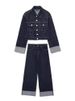K Women's Denim Jacket With Flared Cuffed Trousers Set_mkmklike.com