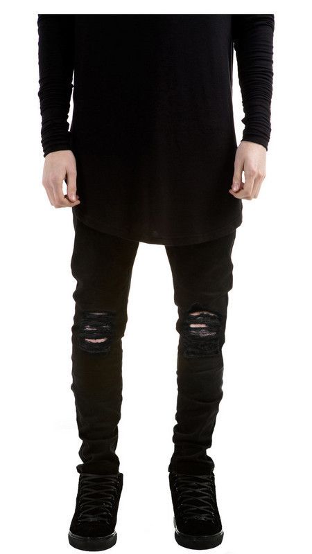 Men's Slim Fit Straight Leg Jeans Distressed Ripped Motorcycle Pants Mid Waist Cotton Long Trousers 5 Colors Available_mkmklike.com