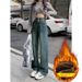Retro High-waisted Fleece-lined Straight-leg Jeans For Women, New Winter Style, Thickened, Loose-fitting, Slimming,_mkmklike.com
