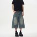 Vintage Washed Denim Shorts For Men & Women - Distressed Straight Leg Mid-Length Jeans With Deconstructed Hem_mkmklike.com
