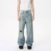 Men's Clothing Distressed High Street Ripped White Loose Wide Leg Vibe Jeans_mkmklike.com