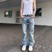 Men's Clothing Washed Snowflake Pattern Ice Blue Straight Jeans Cleanfit Vibe Style Men_mkmklike.com