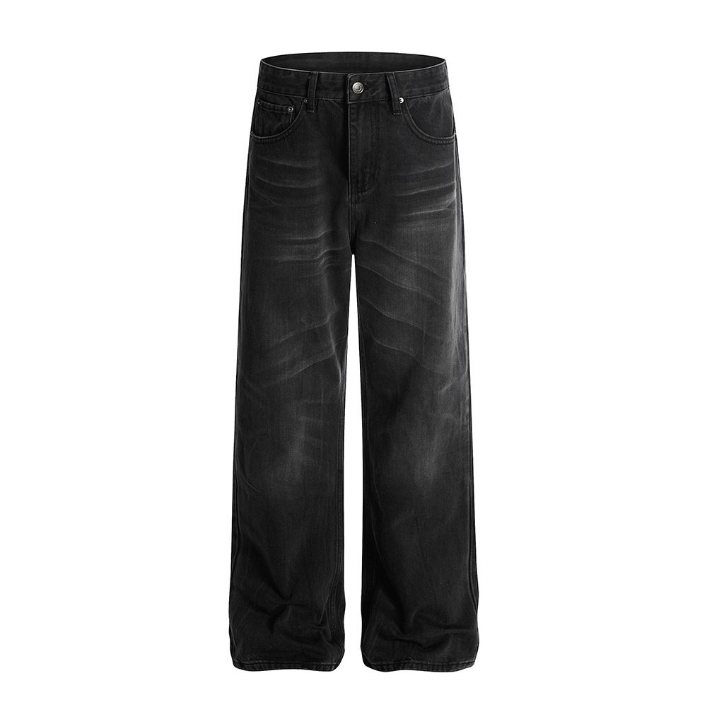 Punk Distressed Washed Vintage Jeans Men's High Street Fashion Brand Design Loose Casual Straight Pants_mkmklike.com
