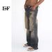 EF JEANS | 2023 New Hong Kong Style Retro Old Rust Earth Color Ripped Rough Edge Denim Trousers For Men And Women_mkmklike.com