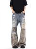 American Style Vintage Patchwork Camouflage Ripped Jeans For Men And Women, High Street Loose Cleanfit Casual Straight_mkmklike.com