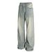 Men's Clothing Retro Trend Unisex Street Washed Bamboo Pattern Loose Men's Straight Jeans_mkmklike.com