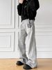 American Retro Washed Distressed Letter Print Flared Jeans For Men, Straight Leg, Loose Fit, Slimming, Clean Fit Trousers_mkmklike.com