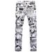 Men's Slim Fit Stretch Denim Jeans With Artistic Digital Print, Comfortable Casual & Night Out Style_mkmklike.com