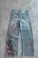 Men's Jeans Y2k Vintage Baggy Cherry Blossom Knight Embroidery Fashion Men Women Streetwear Straight Wide Leg Patchwork_mkmklike.com