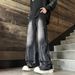 American High Street Hiphop Pants Trendy Brand Design Sense Tie-dye Gradual Change Wide Leg Pants Men's Loose Straight Jeans_mkmklike.com