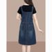 ELLE 2025 New Plus Size Women's Denim Strap Casual Dress Age-Reducing Belly Covering_mkmklike.com