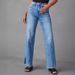 Women's Clothing High Waist Fashion Split Straight Stretch Jeans_mkmklike.com
