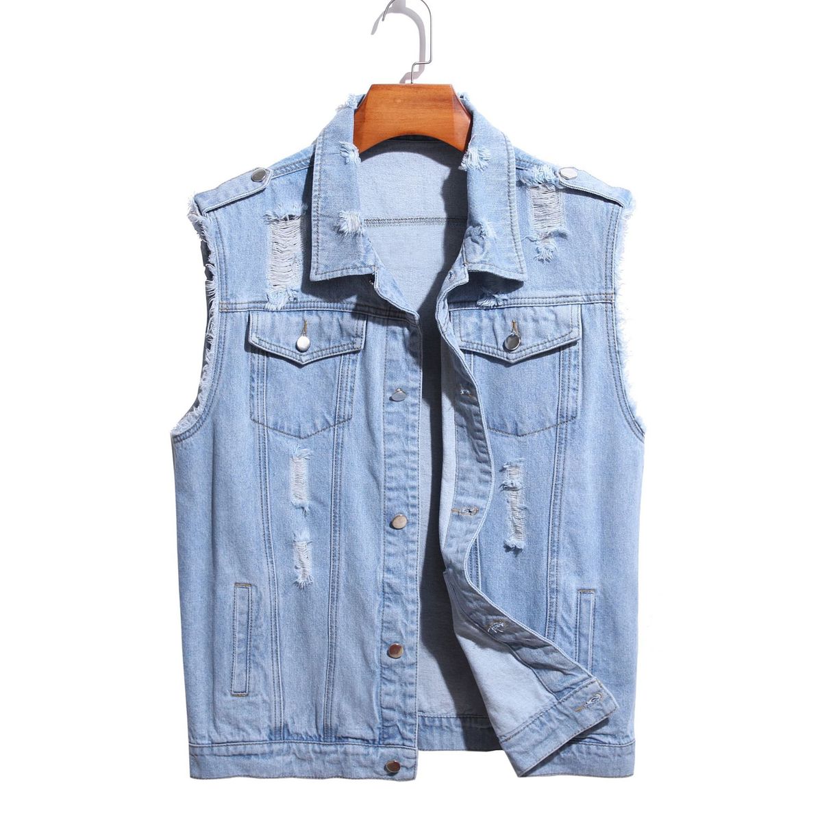 Men's Clothing Denim Vest Sleeveless Worn Denim Various Colors Trendy Casual Denim Jacket_mkmklike.com