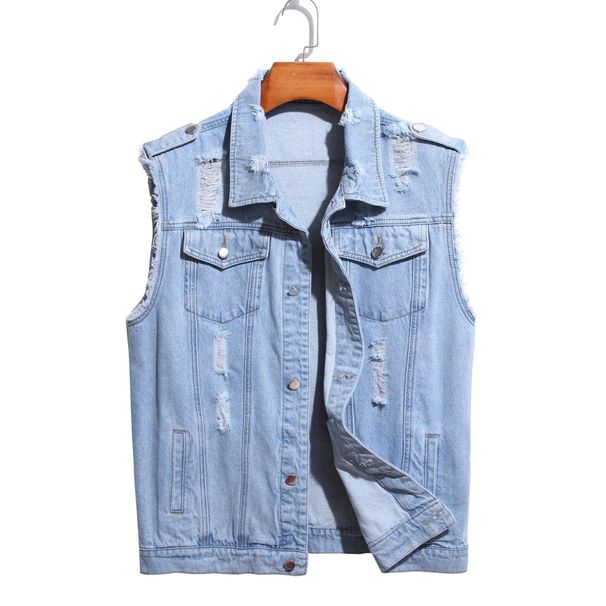 Men's Clothing Denim Vest Sleeveless Worn Denim Various Colors Trendy Casual Denim Jacket_mkmklike.com