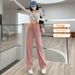 Dirty Pink Wide-leg Jeans For Women, 2026 Spring And Autumn New Style, High-waisted, Straight, Loose, Floor-length Pants_mkmklike.com