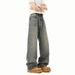 Nordmann American Style Vibe Retro Washed Distressed Ripped Jeans For Men High Street Trendy Brand Cool Loose Straight Wide-Leg_mkmklike.com