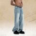 American Style Distressed Washed Loose Slimming Wide-Leg Jeans Casual Straight Pants_mkmklike.com