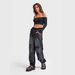 Retro Distressed Patchwork High-Waisted Drawstring Loose Slim Fit Jeans for Women 2025 European And American Style Cross Border Hot Selling_mkmklike.com