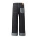 American Style Striped Patchwork Rolled Hem Straight Jeans Unisex Loose Wide Leg Trendy Brand Vibe Floor-Length Pants_mkmklike.com