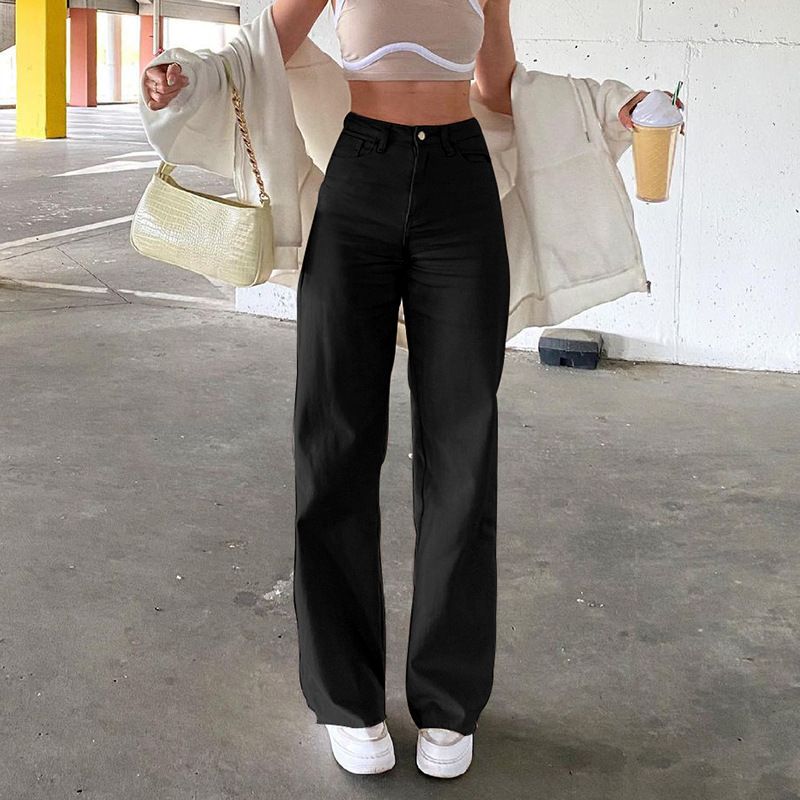Women's Clothing New Solid Color Jeans For Women, Loose And Slim, High Waisted Straight Pants For Women, Casual Trousers_mkmklike.com