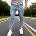 Men's Clothing Light Luxury Trendy Loose Fitting Jogger Jeans Elastic Waistband Pants Autumn Winter Hot Selling_mkmklike.com