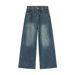 Men's Vintage Wide-Leg Jeans – Retro High Waisted Loose Fit Denim Pants For Summer, Casual Streetwear With Distressed Wash_mkmklike.com