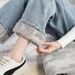 Fleece-Lined Thickened Wide-Leg Jeans 2024 Autumn Winter New Casual Loose High-Waisted Slimming Straight-Leg Long Pants_mkmklike.com
