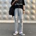 Men's Trendy Washed Distressed Ripped Jeans Loose Straight Leg High Street Style American Retro Frayed Hem_mkmklike.com