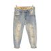 Men's Clothing 2025 New Light Colored Ripped Nine Point Jeans Men's Summer Thin Slim Elastic Loose Harem Trendy Pants_mkmklike.com