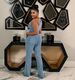 K Slanted Shoulder Tight Waist Slim Fit Elastic Denim Jumpsuit Jumpsuit Flared Pants_mkmklike.com