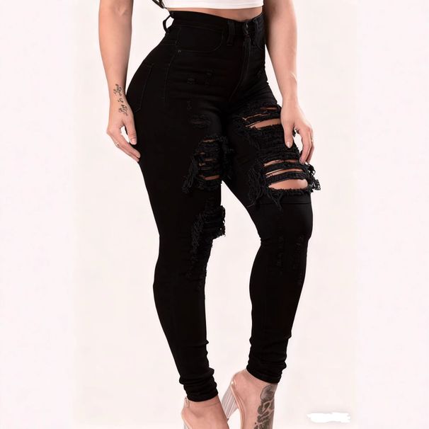 ELLE Cross-Border Foreign Trade European And American Ripped Jeans Skinny Pants For Women_mkmklike.com