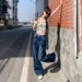 In-stock Vintage Blue Embroidered Straight-leg Jeans Women, High-waisted, Spring, Floor-length, Loose Wide-leg Pants,_mkmklike.com