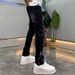 Slim Fit Stretch Denim Jeans For Men With Side Zipper - Black & Grey Washed Straight Leg Trousers_mkmklike.com
