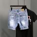 Men's Clothing Summer Light Blue Ripped Denim Shorts Men's Trendy Brand Ripped Pockets Slim Straight Beggar Five Point Pants_mkmklike.com