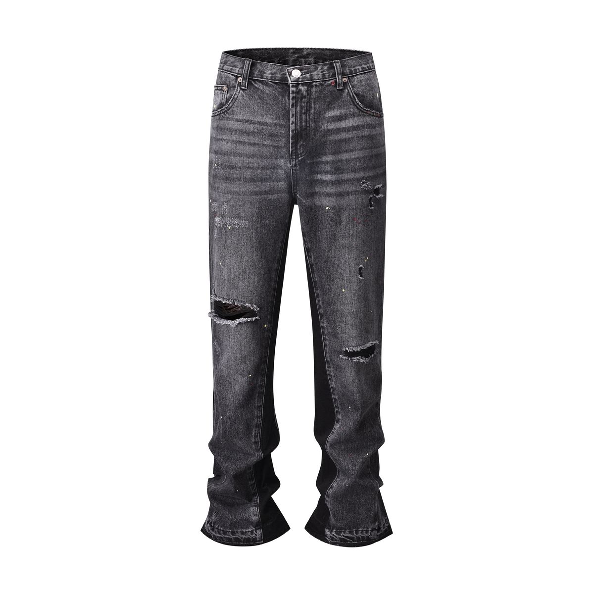 Men's Clothing 2025 Three Dimensional Cutting Loose Baggy Ripped Cat Whisker Micro Flared Pants For Men And Women Jeans_mkmklike.com