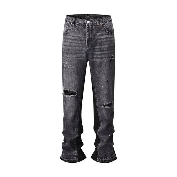 Men's Clothing 2025 Three Dimensional Cutting Loose Baggy Ripped Cat Whisker Micro Flared Pants For Men And Women Jeans_mkmklike.com